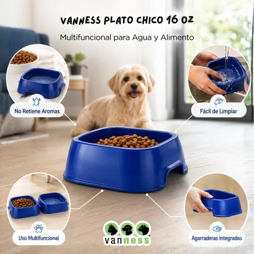 Vista 6 de Van Ness Tazón de comida y agua para mascotas, plato de plástico de capacidad de 16 onzas para perros y gatos, base ancha sin puntas que evita