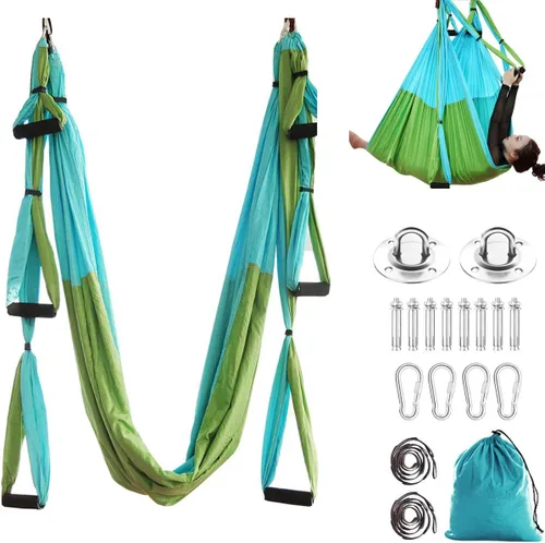 Vista 10 de Juego de hamaca aérea de yoga con 2 correas de extensiones y kit de montaje en techo, equipo para colgar inversión de yoga