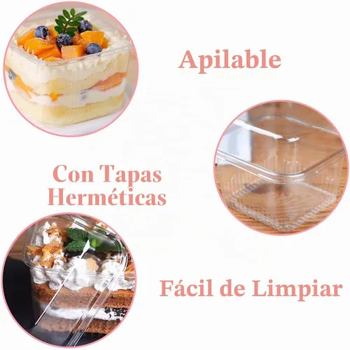 Vista 3 de Qyyiguf 100 piezas de vasos de plástico para postres con tapas y cucharas, vasos cuadrados de parfait de 8 onzas, recipientes desechables