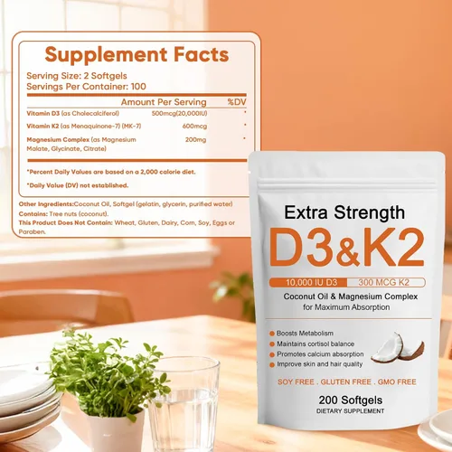 Vista 8 de Vitamina D3 K2 Complejo de Magnesio, Fuerza Extra D3 & K2 con Triple Magnesio en Cápsulas Blandas, D3 + K2 (Mk-7) Apoyo para Huesos e Inmunidad