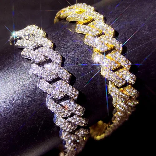 Vista 3 de Xikui Collares de cadena cubana, diamantes brillantes de Miami, joyería de hip hop, cadenas de eslabones cubanos de plataoro para hombres y mujeres