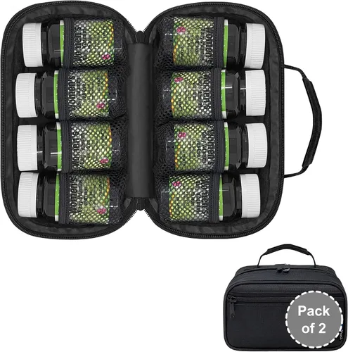 Vista 7 de Pequeño organizador de botellas de píldoras para viajes, bolsa de medicamentos, portador para medicamentos recetados - negro