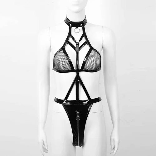Vista 4 de Lingerie for Women Sexy Bodysuits Lace Teddy Corset Lingerie Womens Leather Lace Chemise Sexy Halter Mesh Lingerie Babydoll