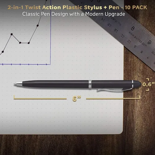 Vista 5 de DISCOUNT PROMOS Twist Action - Juego de 10 bolígrafos de plástico para el trabajo, bolígrafos geniales para escribir, tinta negra, color negro
