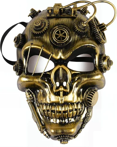 Vista 2 de ThinkTop Máscara de mascaradas de calavera Cyborg metálica vintage