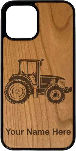 Vista 6 de Funda de madera natural compatible con iPhone, tractor agrícola, grabado personalizado incluido (bambú)