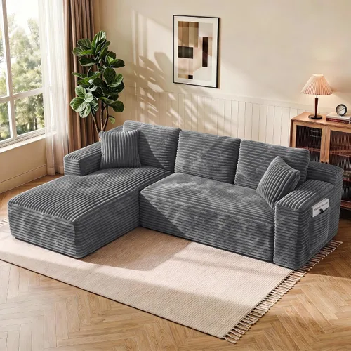 Vista 32 de WINBOY Sofás deshuesados en forma de L de 106 pulgadas para sala de estar, cómodo sofá modular de pana comprimido con bolsillo lateral, Chiase
