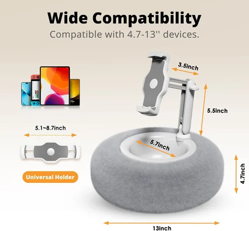 Vista 5 de SupeDesk - Almohada para tablet para cama, soporte ajustable para tableta con cuenco desmontable para aperitivos, soporte para teléfono para cama