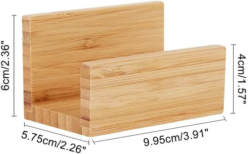 Vista 2 de OLYCRAFT Soporte para tarjetas de visita de escritorio de madera de bambú para escritorio, soporte de tarjetas de visita de bambú natural para mesas