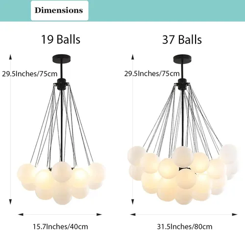 Vista 9 de Lámpara de araña de vidrio moderna con forma de bola, lámpara colgante de bricolaje, lámpara de techo decorativa de 3 luces en negro