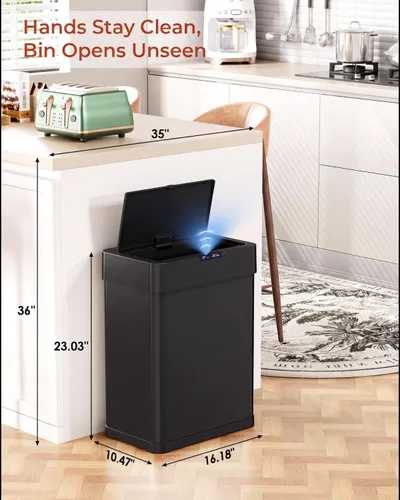 Vista 7 de TLSUNNY - Bote de basura automático con sensor de movimiento de 13.2 galones, sin contacto Brushed Stainless Steel Smart Bin, with Bag Holder,Soft