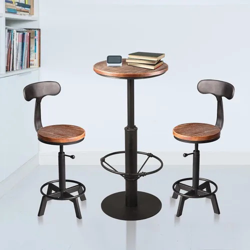 Vista 6 de Mesa de bar estilo industrial de 42 pulgadas, parte superior de madera redonda, base de metal negro mate