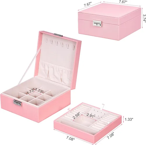 Vista 6 de BEWISHOME Joyero para niñas y mujeres, caja organizadora de joyas, regalos del día de San Valentín para mujeres y mujeres, caja de almacenamiento