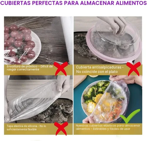 Vista 2 de 200 fundas elásticas de plástico reutilizables para tazones, fundas de almacenamiento de alimentos con fundas elásticas para tazones para sobras