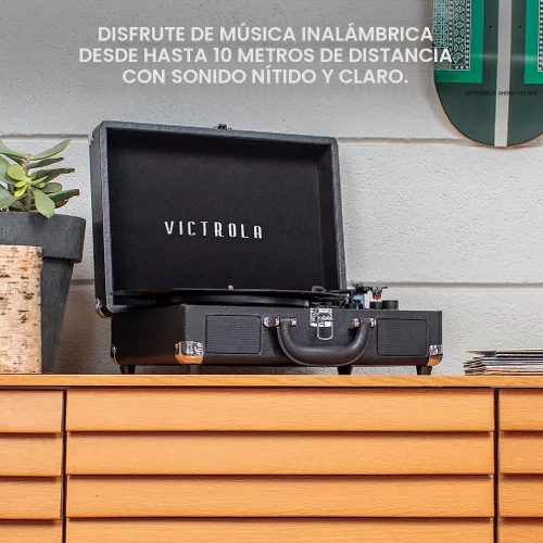 Vista 5 de VictrolaJugador de registro portátil de la maleta de Bluetooth de 3 velocidades de la vendimia con altavoces incorporados Built-in stereo