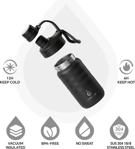 Vista 2 de IDEUS Botella de agua aislada de 12 onzas, botella de agua aislada de acero inoxidable para la escuela, botellas aisladas con pajitas a prueba