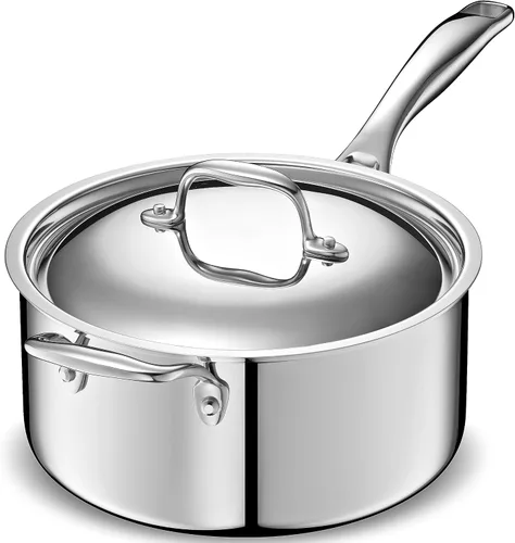 Vista 11 de LEGEND COOKWARE Cacerola de acero inoxidable de 5 capas de 2 cuartos de galón con tapa, compatible con inducción, apta para horno a 800 °F,