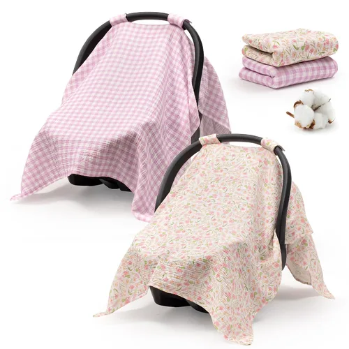 Vista 11 de Fundas de asiento de automóvil 100% muselina de algodón para bebés, funda universal para asiento de automóvil de bebé, cubierta de asiento