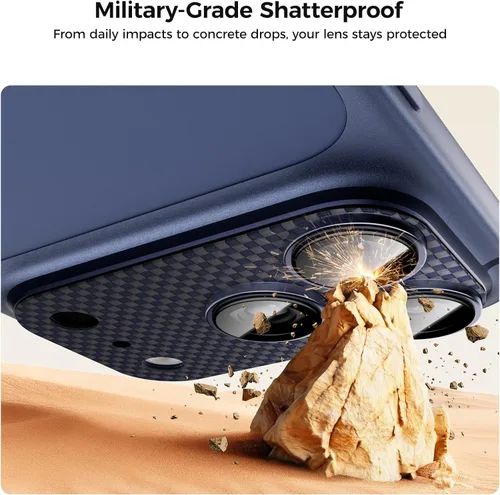 Vista 5 de BENKS ArmorWarrior - Protector de lente de cámara para iPhone 17 Pro, vidrio templado recubierto de AR con fibra de aramida, resistente a