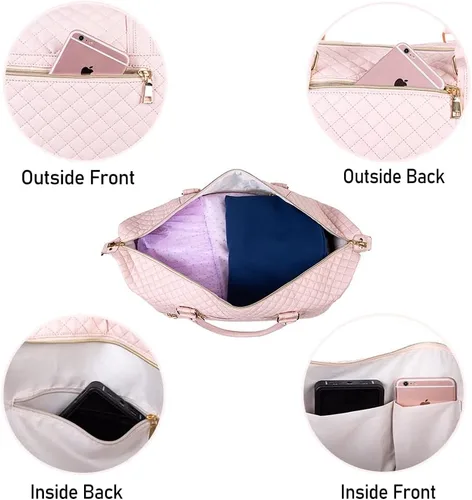 Vista 5 de Bolsa de viaje de cuero con bolsa para zapatos, bolsa de fin de semana, impermeable, de piel sintética, grande, bolsa de viaje para hombres o mujeres
