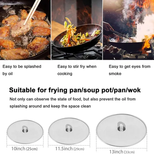Vista 2 de Pantalla contra salpicaduras para cocinar, protector de salpicaduras de grasa de acero inoxidable para sartén, sin desorden de aceite de cocina, sin