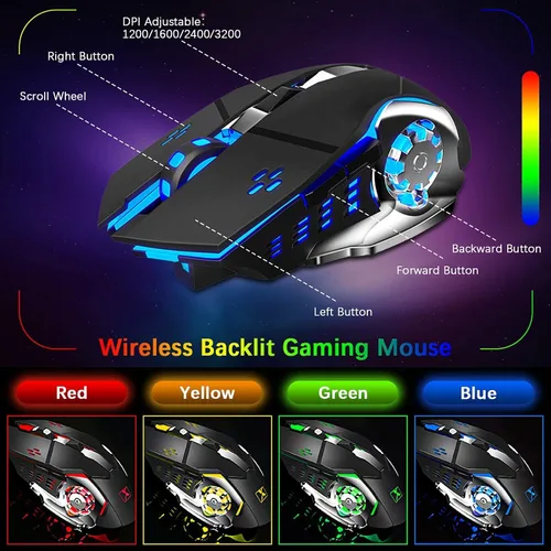 Vista 4 de Wireless Gaming Keyboard Mouse Bluetooth Headset Kit with 16 RGB Backlit Rechargeable Battery Metal Mechanical Ergonomic Waterproof Dustproof