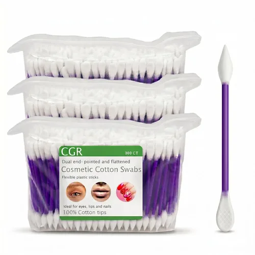 Vista 9 de 760 hisopos de algodón CGR Precision empacados en recipiente acrílico para hisopos con punta puntiaguda y aplanada, aplicador de maquillaje
