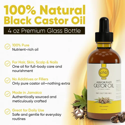 Vista 3 de Aceite de ricino negro jamaicano – Aceite de ricino 100% puro para el crecimiento del cabello, cuidado del cuero cabelludo, piel brillante y uñas.