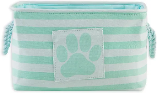 Vista 2 de Bone Dry - Cesta de almacenamiento para mascotas, diseño de parche de pata rayado, aguamarina, rectángulo pequeño
