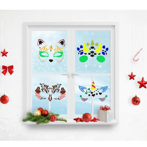 Vista 5 de Sotpot 16 plantillas faciales para dibujar máscaras de pintura, plantillas de bricolaje para pared de madera, decoración del hogar, suministros
