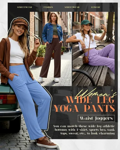 Vista 80 de Neer - Conjunto de 3 pantalones de yoga de pierna ancha para mujer - Pantalones deportivos cómodos, holgados, de cintura alta y casuales