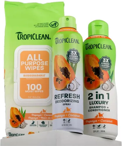 Vista 14 de TropiClean Champú y acondicionador 2 en 1 para perros, aroma a papaya de larga duración, desenredante hidratante para perros, seguro para cachorros