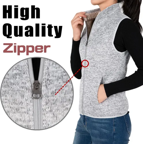 Vista 5 de Bonnorth Chaleco de forro polar con cremallera para mujer chaleco cálido con forro de sherpa y bolsillo