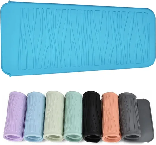 Vista 23 de Alfombrilla de silicona resistente al calor con bolsa para herramientas de peinado del cabello, 1 unidad, gris, silicona, plana, cabello seco, 11 x