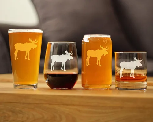 Vista 6 de Bevvee Moose Silhouette - Copa de vino sin tallo, regalos temáticos de cabina o decoración rústica, grande de 17 onzas