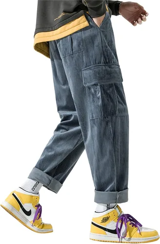 Vista 2 de Aelfric Eden Pantalones deportivos de pana vintage para hombre, pantalones largos y sólidos con cintura elástica, pantalones casuales de hip hop