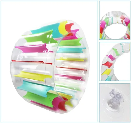 Vista 4 de MorTime Flotador de rodillo inflable, rueda de agua colorida de 40 pulgadas, juguete de rodillo de piscina para niños y adultos al aire libre