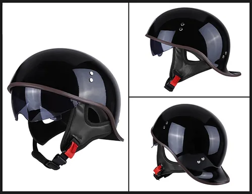 Vista 2 de Casco de motocicleta retro de media cara aprobado por DOT para hombres y mujeres adultos, estilo vintage alemán, con diseño de calavera