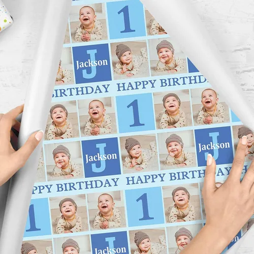 Vista 3 de COLORSFORU Papel de regalo personalizado de feliz cumpleaños con foto de nombre: fabricado en EE. UU., rollo de papel de regalo personalizado, papel