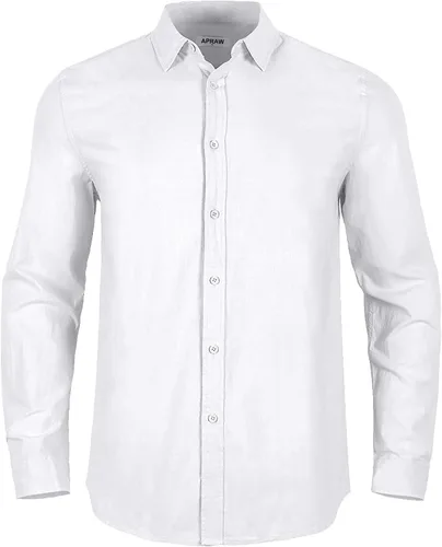 Vista 3 de Camisas de lino con botones para hombre, manga larga, para verano, playa, casual, ajuste regular