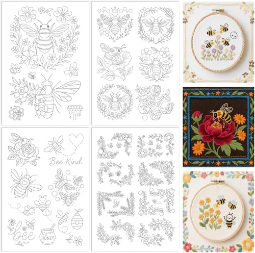 Vista 14 de ORIGACH 4 Hojas Grandes de Estabilizadores de Bordado Solubles en Agua de Otoño, Papel de Bordado de Hojas de Calabaza y Setas para Costura a Mano