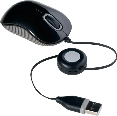 Vista 2 de Targus Mouse compacto con tecnología Blue Trace para rastreo y cable USB retráctil de 2.5 pies, mouse de cable ajustable compatible con Windows, Mac
