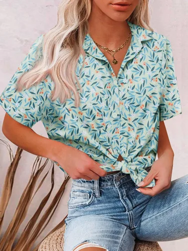 Vista 3 de HOTOUCH Camisa con botones para mujer, de algodón, de manga corta, cuello en V, con botones, para verano y playa