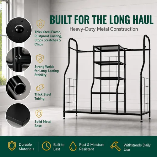 Vista 2 de Morvat Organizador de golf, soporte doble de metal negro extra grande, manera perfecta de almacenar y organizar tus bolsas de golf, clubes, pelotas