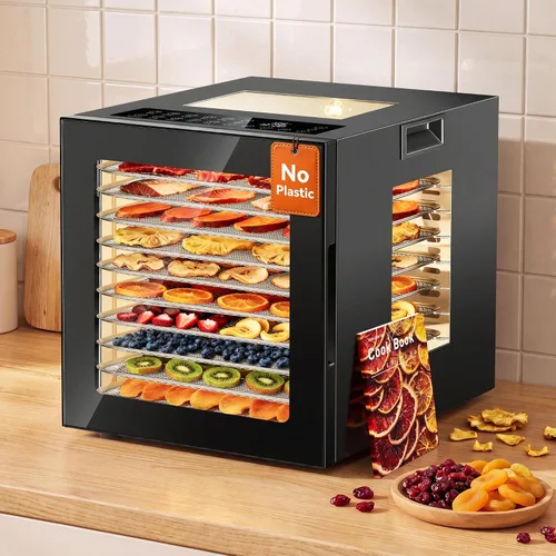 Vista 9 de Manastin Deshidratador de alimentos 8 bandejas de acero inoxidable máquina Negro-8 Bandejas