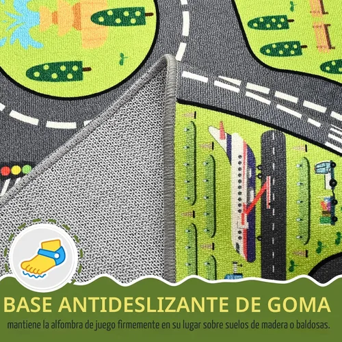 Vista 5 de Alfombras de juego de autos para niños, 36 x 60 pulgadas, tapete de juego de mapa de ruta urbano para jugar con autos, camiones, tapete de juego