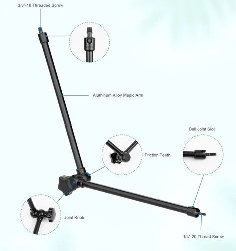 Vista 8 de Mippko Soporte para micrófono, 21.5 pulgadas de largo, flexible, ajustable, brazo mágico, súper abrazadera de cangrejo, clip de micrófono de 3/8"-16