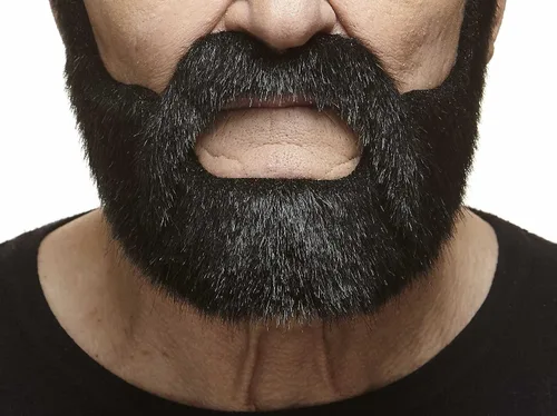 Vista 2 de Mustaches Autoadhesivo, novedoso, barba falsa de noble y bigote falso, pelo facial falso, accesorio de disfraz para adultos, color negro brillante