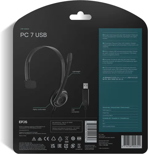 Vista 7 de EPOS Auriculares USB con cable PC 7 – Micrófono ligero con cancelación de ruido, audio de banda ancha, USB-A Plug-and-Play, llamadas nítidas
