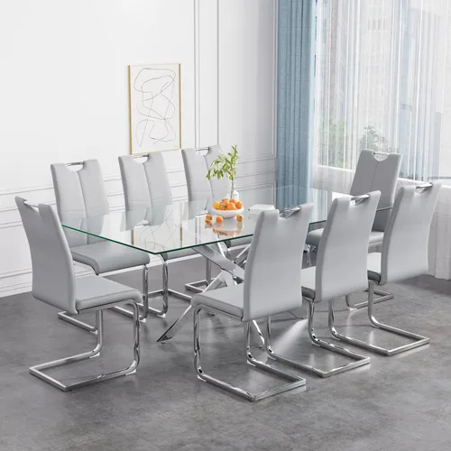 Vista 42 de Juego de mesa de comedor de 36 pulgadas para 4, moderna parte superior cuadrada de vidrio templado, mesa de patas de acero inoxidable con acabado